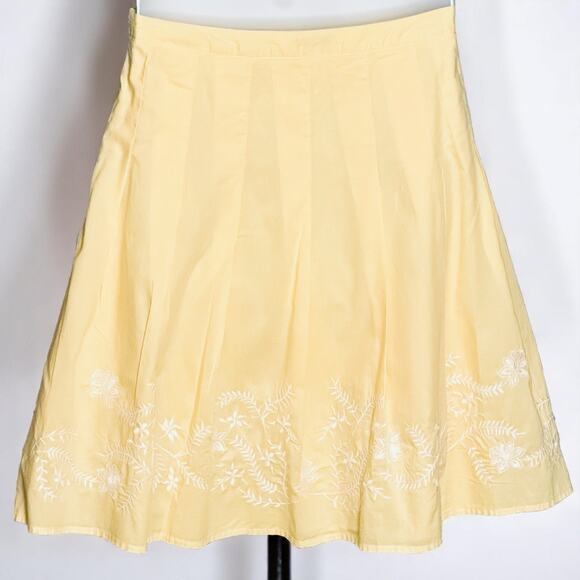 Vintage 90s Talbots Pleated Summer Skirt 12P Yellow Flared Cottage Embroidered - Picture 1 of 9